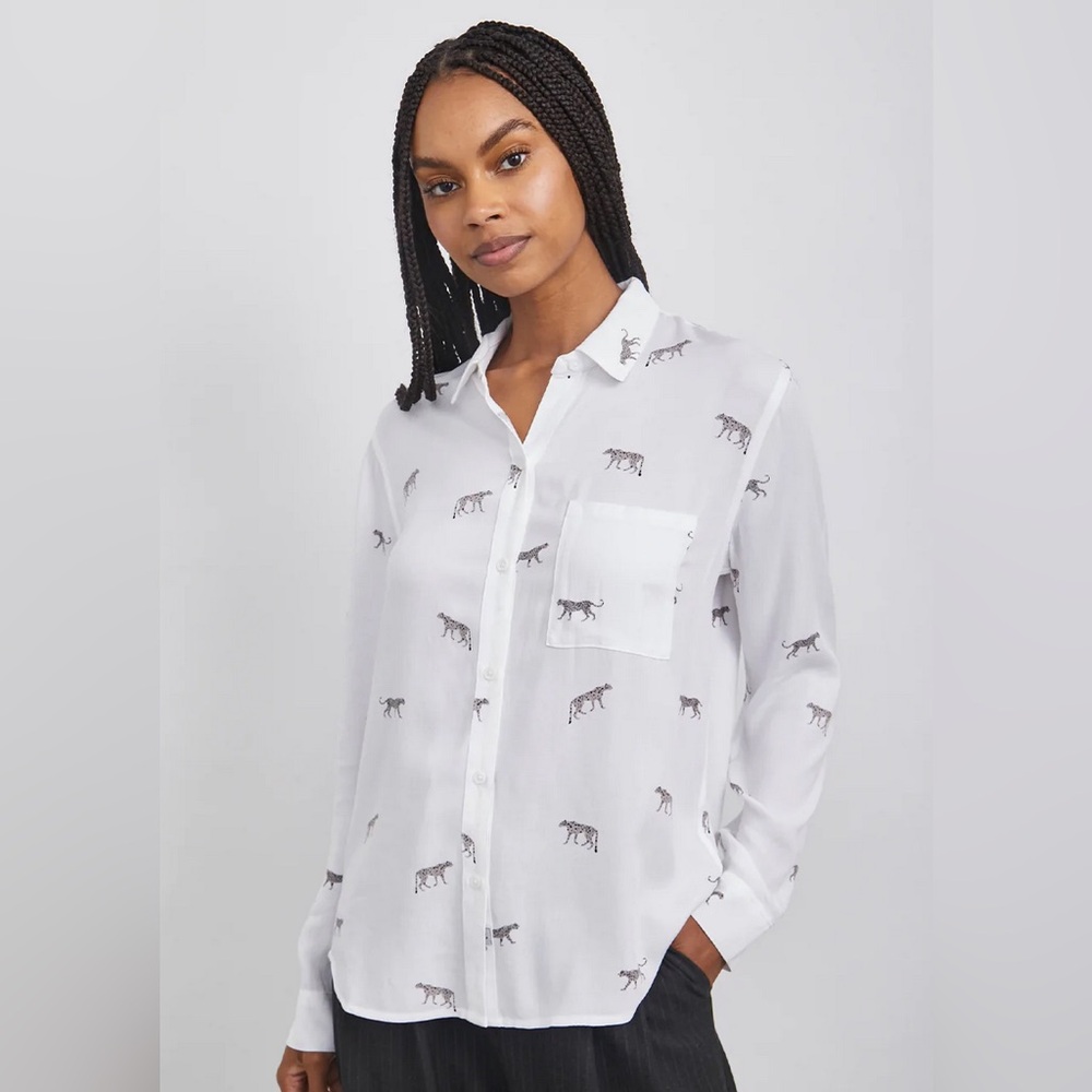 Rails Rosci Cheetah Print Button-Down Shirt In Charcoal Wild‎ Cats White XL